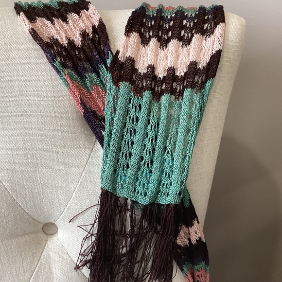 Boho Knit Multicolor Fringe Scarf – 80" Long (96" w/ Tassels) – Soft Open-Weave - Picture 6 of 6